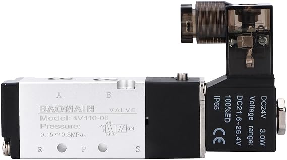 Baomain Pneumatic Solenoid Air Valve 4V110-06 DC24V 5 Way 2 Position PT1/8" Internally Piloted Acting Type Single Electrical Control