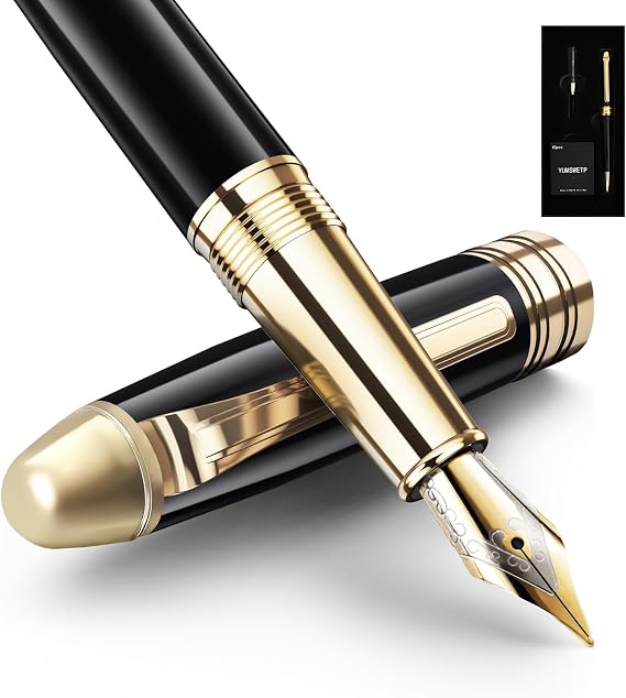 Luxury Fountain Pen Gift Set For Writing Smooth, Fine Nib, Includes Refillable Ink Converter &10 Black 3.4mm Ink Cartridges Metal Pen,Journaling Fancy Pen