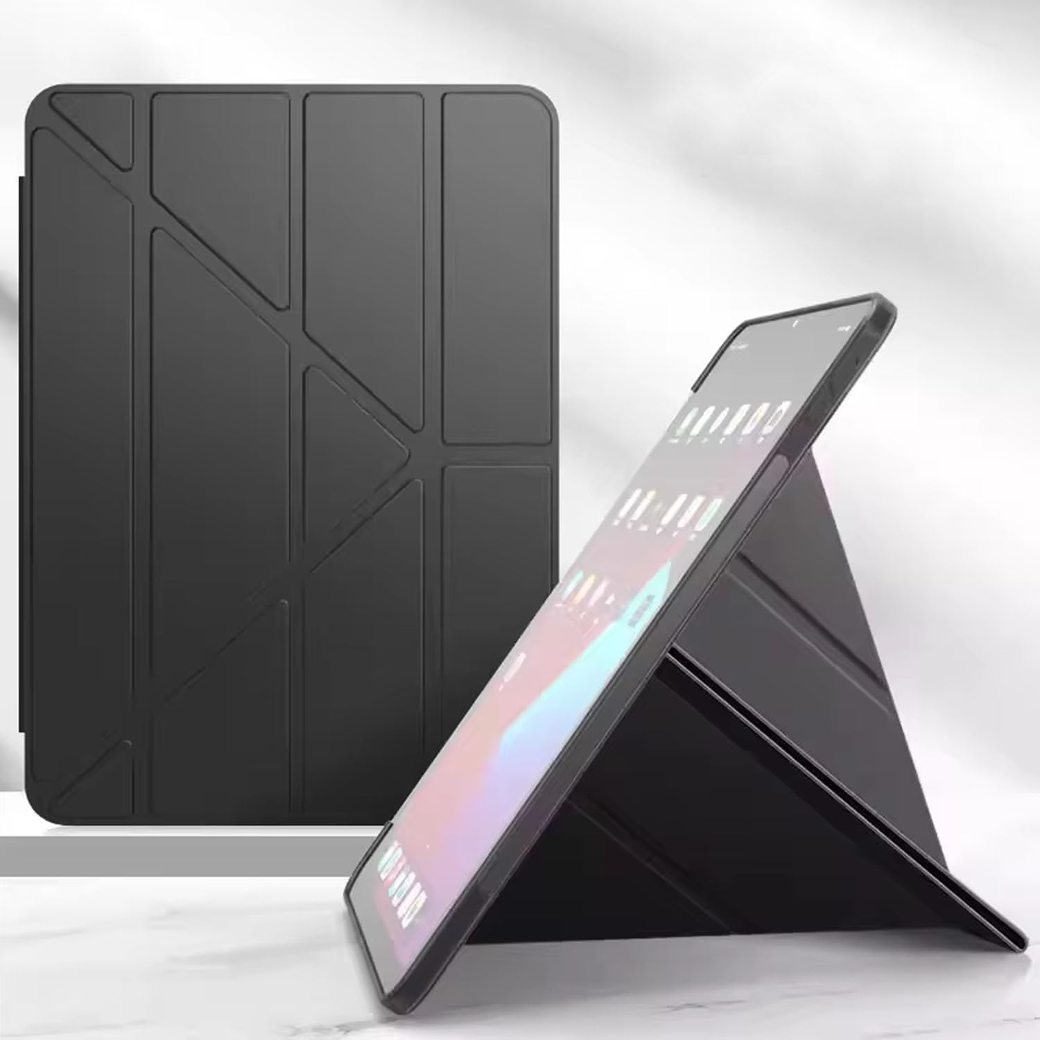 2024 Case Pen Compatible with Coverzone iPad Pro 13 Sleep Mode Artificial Leather with Split Stand, Semi-transparent Silicone Back Surface with ergonomic structure, Attravtive Smart Cover Black
