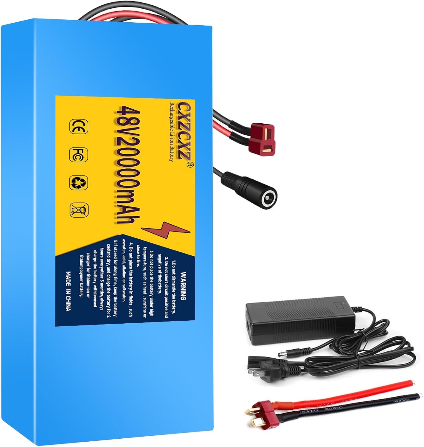 48V Ebike Battery 8Ah 10Ah 15Ah 20Ah Lithium Battery Pack with BMS,2A Charger, for Scooter,ATVs,Solar Storage and 250-1200W Electric Bicycle Motor（48V20AH250W-1200W