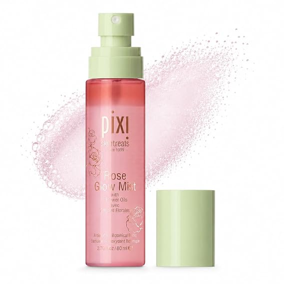 Pixi Beauty Rose Glow Mist | Hydrating Makeup Setting Spray with Rose Water & 21 Natural Oils | Luminous Dewy Finish | All-Day Hold | Refreshes & Sets Makeup | 2.70 Fl Oz
