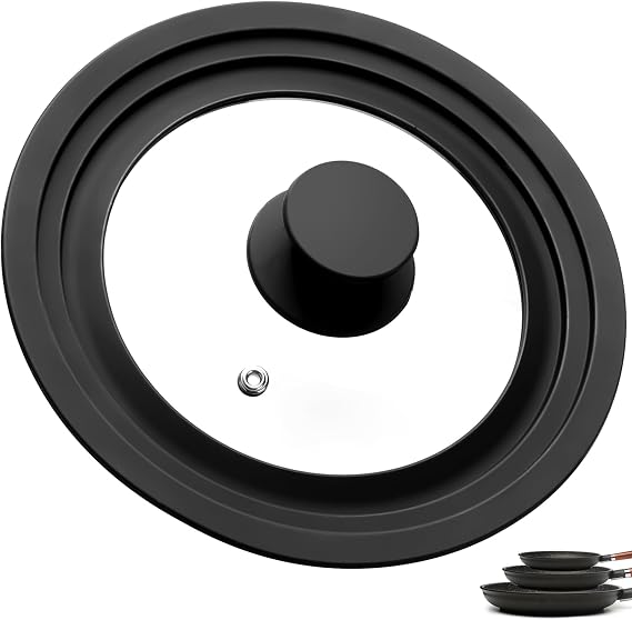 Universal Lid for Pots Pans, 16/18/20cm Frying Pan Lid, Glass Saucepan Lids, for Cooking Pots Cookware Lids, with Heat Resistant Silicone Rim & Knob