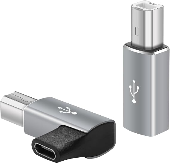 YAODHAOD USB B to USB C Adapter (2 Pack), USB Type C Female to Midi 90 Degree Angle Converter Connector Printer Adapter Support Data Sync Compatible with Eectric Piano DAC,Synthesizer,DJ Controller