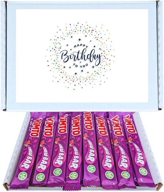 Birthday Celebration Sweet Box | Vimto Chew Bars 24 Pack Box of Classic Retro Sweets Bursting with Signature Vimto Fruit Flavour Chewy and Juicy Candy Treat, For Gifting, Sharing & Parties