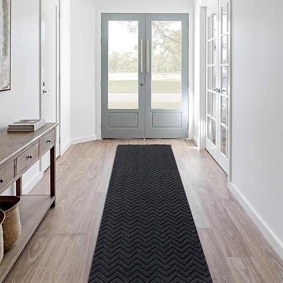 LITA Customized Size Hallway Runner Rug with Rubber Backing, Backed Non-Slip Waterproof, Washable Outdoor Indoor Carpet for Floor, Entryway, Kitchen, Laundry, Balcony, Garage, Gray Triangle, 2' x 6'
