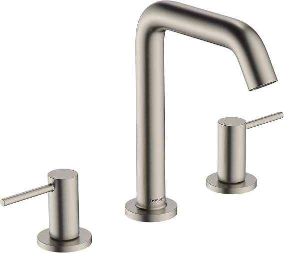 hansgrohe Tecturis S Widespread -Handle -Hole 8-inch Tall Bathroom Sink Faucet in Brushed Nickel, 73332821