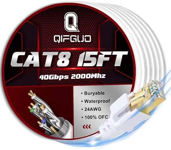 Cat 8 Ethernet Cable 82 ft + 15 ft Internet Network LAN Patch Cable Cord High Speed 2000Mhz 40Gbps RJ45 Cables for Gaming, Xbox, PS5, PS4, Modem, Router, Outdoor Compatible for Cat7/Cat6a/Cat5e Netwo