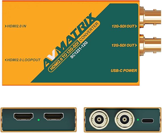 AVMATRIX HDMI 2.0 to 12G-SDI Broadcast Converter,HDMI 2.0 loopout, 4K60 Resolution, Pocket Size & Easy Mount, USB-Type C Power Solution Support(SC1221-12G)