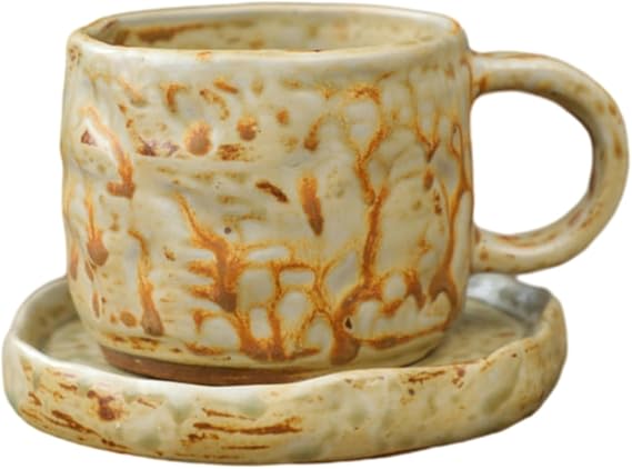 270ml Vintage Ceramic Coffee Cup And Dish Set With Microwave Oven For Creative Japanese Mugs for office home-Beige