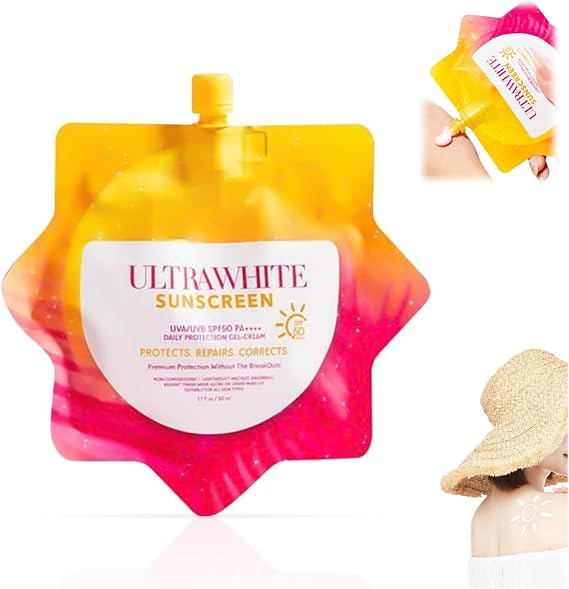 Ultrawhite Airy-Fit Sunscreen SPF50 PA++++, Portable Highly Effective Whitening Sunscreen SPF 50 UVA/UVB Face Moisturiser, Non-Greasy Sun Protection Cream for all Skin Types Daily Use, 50ml
