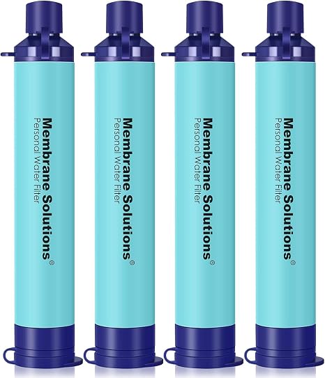 Membrane Solutions Personal Water Filter Straw Survival S1, Blue, 4 Pack