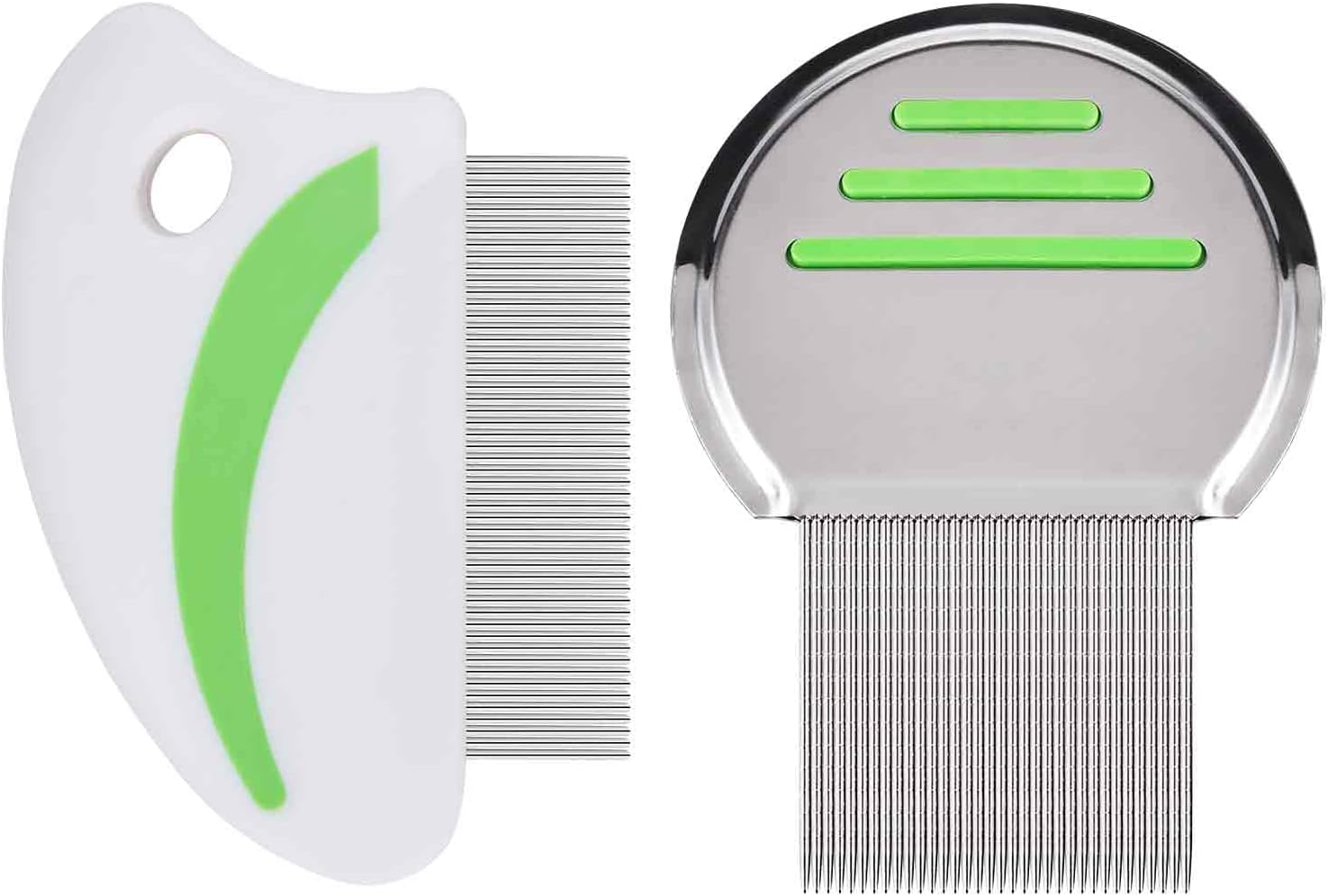2 Pack Flea Lice Comb, Stainless Steel Dog Cat Grooming Combs with Rounded Teeth, Long-tooth Professional Pet Tear Stain Remover, Dematting Tool for Small, Medium & Large Pets