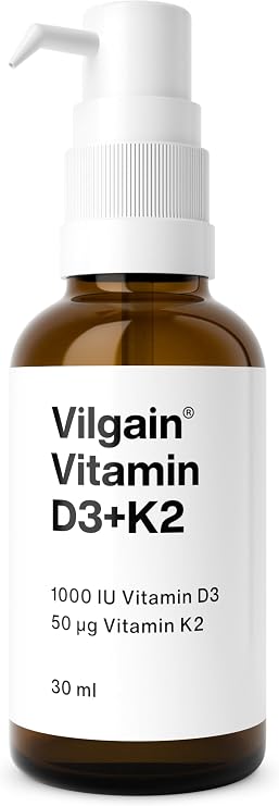 Vilgain Vitamin D3+K2 Drops – Vegan Liquid Formula for Bone Health & Immunity Support, High Absorption with MCT Oil, 150 Doses