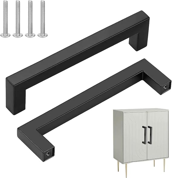 Kitchen Cupboard Handles, 2 Pcs 96mm Black Kitchen Handles, 96mm Cupboard Handle Suitable for Kitchens Cabinets, Wardrobes, Cupboards and Drawer Units Square Design (Black, Screws Included)
