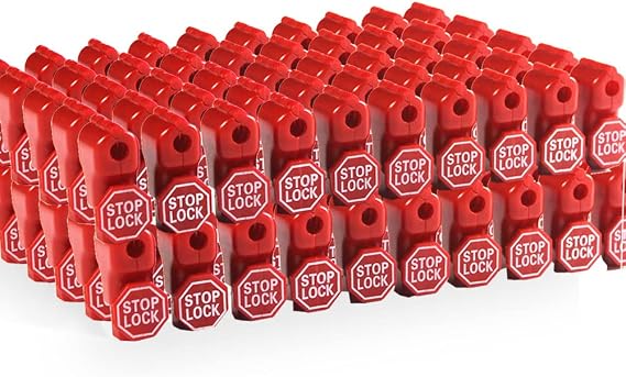 Betertek Peg Hook Locks Stop Lock 100pcs Plastic red Stop Locks Retail peg Hook Security Locks pegboard peg Locks Retail Security Display Hook Lock