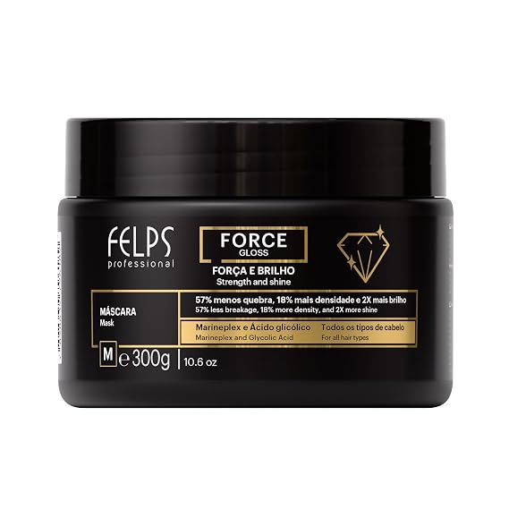 Felps Professional Force Gloss Hair Mask with Marineplex and Glycolic Acid, 300g/10.6oz, Strength and Shine Treatment for All Hair Types