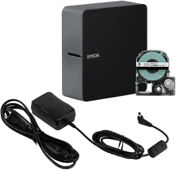 LABELWORKS Epson LW-C610PX-BLK Bluetooth Label Maker - Black, AC Adapter | Premium portable Bluetooth label maker in black with AC adapter & app, designer & craft tapes, for small business & home