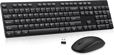 Wireless Keyboard and Mouse Combo, EDJO Silent Full Size Cordless USB Keyboard Mouse, 2.4GHz Lag-Free, Long Battery Life, for Computer, Laptop, PC, Chromebook, Windows Black, 1 Pack