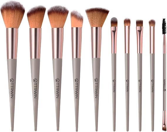TTRWIN Makeup Brushes, 10 Pcs Professional Make up Brush Set Synthetic Kabuki Face Blush Lip Eyeshadow Eyeliner Foundation Powder Cosmetic Brushes Kit
