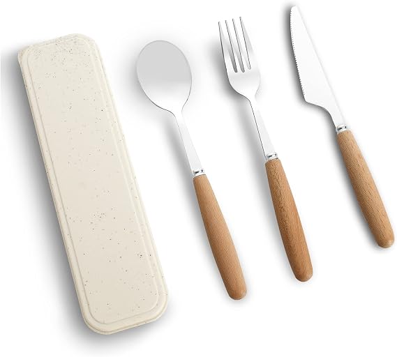 Reusable Travel Utensils with Case, 4pcs Portable Cutlery Set, Knives Fork and Spoon Set for Lunch Box, Portable Silverware Set for Travel Camping Picnic Hiking Office