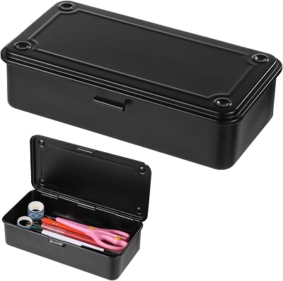 Steel Storage Box With Hinged Lid, Metal Organizer For Stamps, Pens, Office Supplies, Scrapbook Tools, Rectangular Storage Case For Fittings And Accessories