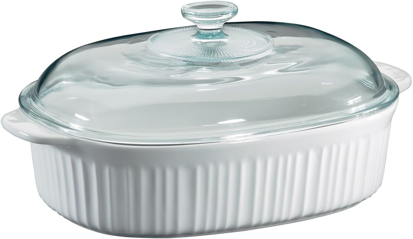 Corningware French White 4 Quart Oval Casserole WGlass Cover