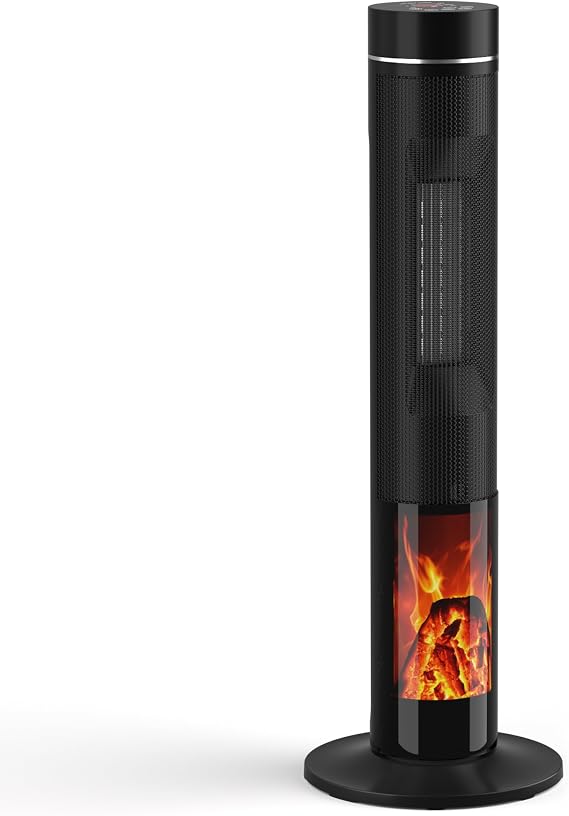 LifePlus 3D Flame Ceramic Space Heater with ECO Mode, 1500W Fast Heating, 12H Timer, Oscillation & Remote - Ideal for Bedroom, Office, Large Rooms