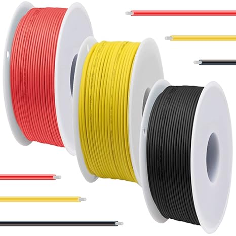 22 Gauge PVC Electrical Wire 300V 22 AWG UL1007 Stranded Tinned Coated Copper Wires 3 Color (Black, Red, Yellow) 7m Each Cable Hook Up Wire Kit for 3D Printer, Model Car