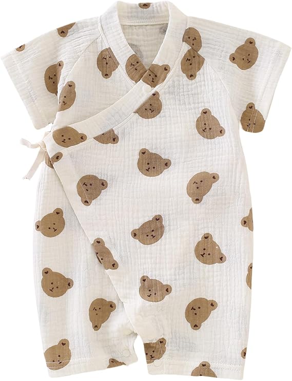 BINIDUCKLING Baby Kimono Cotton Muslin Romper Clothes Newborn - 24 Months
