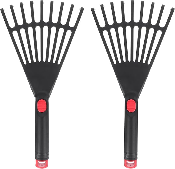 Garneck 2PCS Small Plastic Leaf Rakes for Garden Ergonomic Hand Rake for Leaves - Soil Tilling - and Mulch Spreading Lightweight Plastic Rakes for Gardening and Patio Cleaning