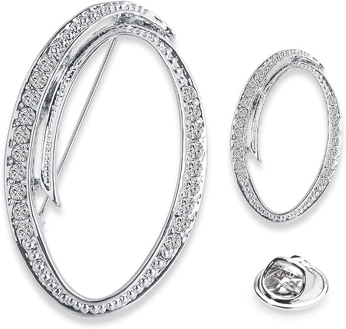 A-Z Womans Letter Initial Brooch Pins, Silver Clear Crystal Rhinestone Breastpins Letter Stocking Pins 2size/package