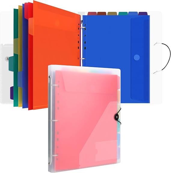 Uquelic A4 Ring Binder with 12 Pcs Punched Pockets - Upgraded Folders for Paperwork, Plastic Popper Wallets - Document Organiser for Home Office School - Transparent