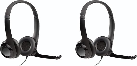 Logitech Headset H390 Wired Headset with Mic for PC/Laptop, Stereo Headphones with Noise Cancelling Microphone, USB, in-Line Controls, Works with Chromebook, PC Headset, 2 Pack (Black)