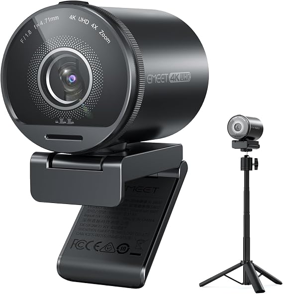 EMEET SmartCam S800-4K Webcam with Tripod for Streaming, Sony 1/2'' Sensor