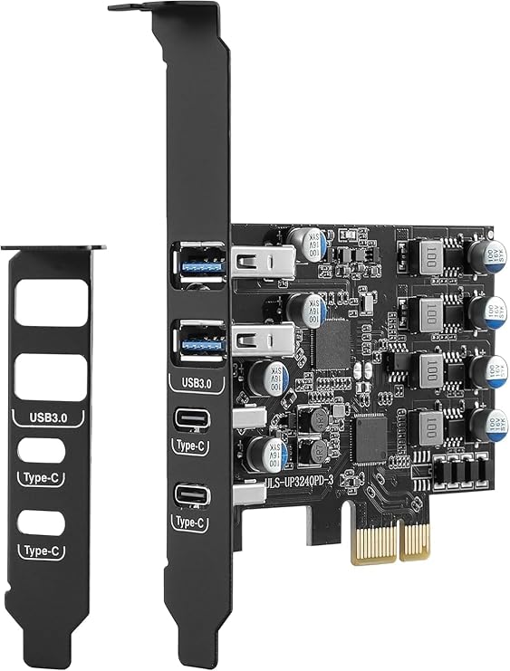 PCIE USB Card 25W Power Delivery, PCI Express to USB 3.0 Expansion Card 4 Ports (2 x Type A + 2 x Type C) Fast Charging with Low Profile Bracket for Desktop PC