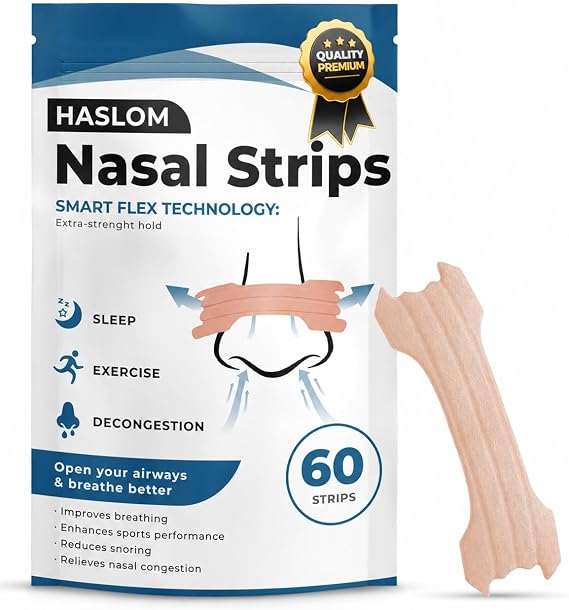 60 Premium Nasal Strips - HASLOM - Nose Strips for Breathing, Snore Strips