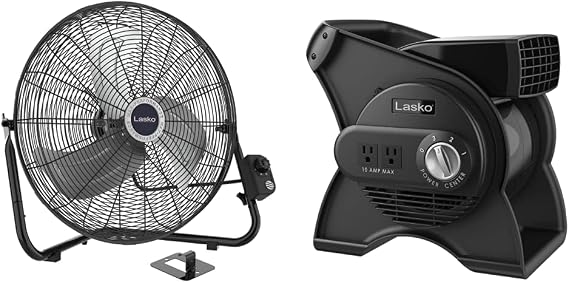 Lasko High Velocity Floor and Utility Blower Fans with Wall Mount and Pivoting Options, Black