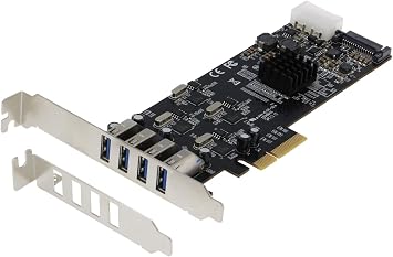 Sedna - PCIe X4 4 Port USB 3.1 Gen 1 (5Gbps) Adapter (Real 5Gbps per Port, Total throughput = 20 Gbps)