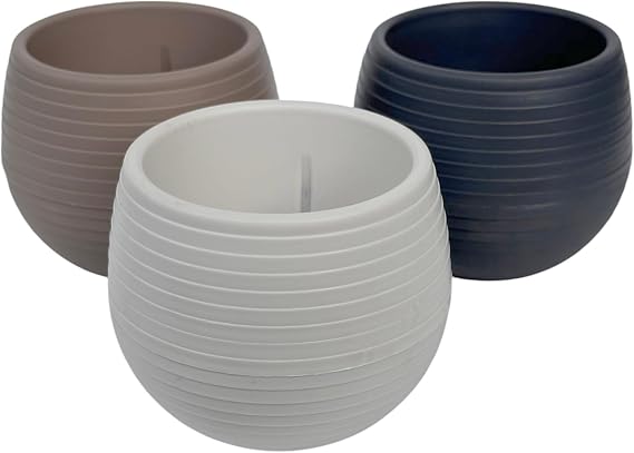 3pcs Plastic Succulent Flower Pot Set 0.13lt Cactus with Secret Plate and Small Flower Pot 62 x 67mm Cream Gray Brown