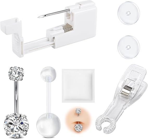 AVYRING Belly Button Piercing Kit, Disposable Self Piercing Kit for Navel, Professional Body Piercing Gun Kit, Titanium, Stainless Steel Belly Bar Piercing Tools for Women Men