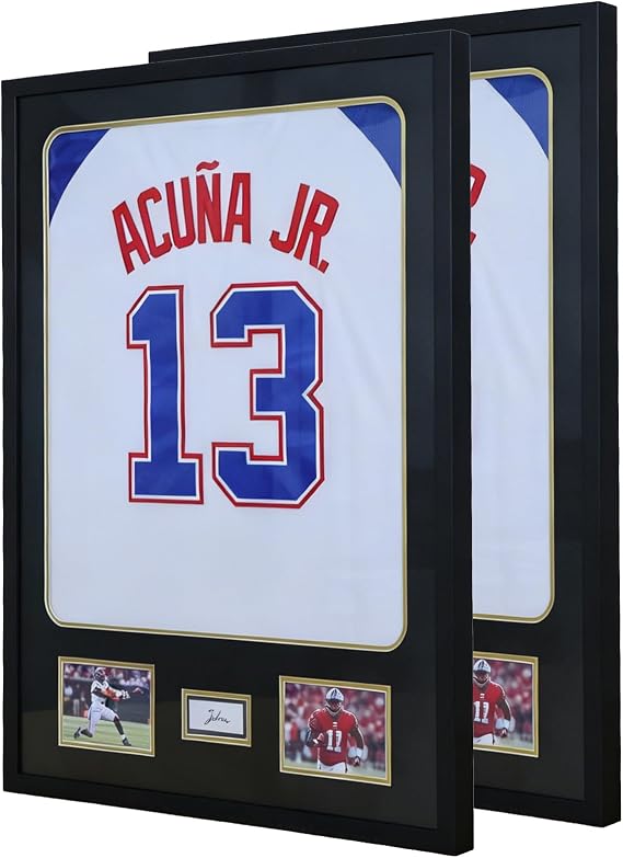 Jersey Frame Display Case with Mat 2 Pack - Wooden Wall Mount Football Jersey Shadow Box with Tempered Glass and Mat for Soccer Basketball Baseball Shirts, Photos and One Signature, Black