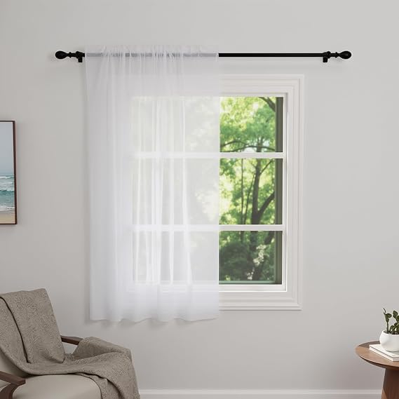 Net Curtains for Windows 45 Drop, White Voile Curtains 1 Panel