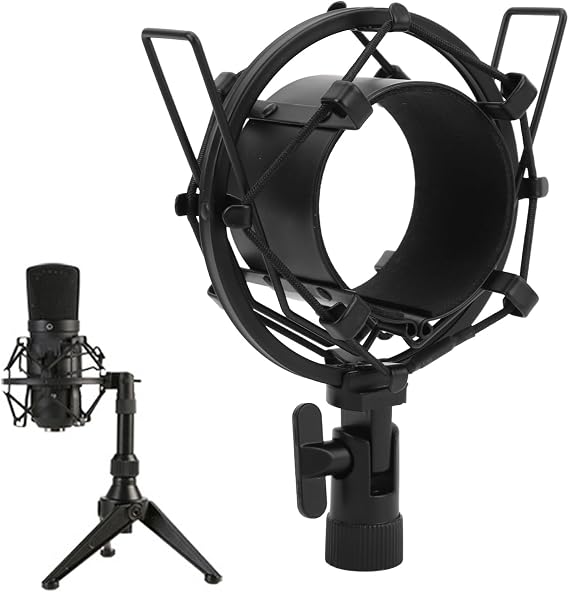 Microphone Shock Mount for 55-65mm Diameter Studio Condenser Mic, Black Anti Vibration Mic Holder, Mic Clip Holder Reduces Vibration Noise and Shockmount