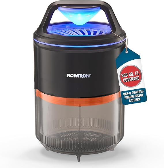 Flowtron Indoor Bug Trap, UV Light Fan Insect Catcher, 860 Sq Ft, USB-C | Fits countertops, desks, nightstands in kitchens, bedrooms, offices, restaurants - safe around food, kids, pets