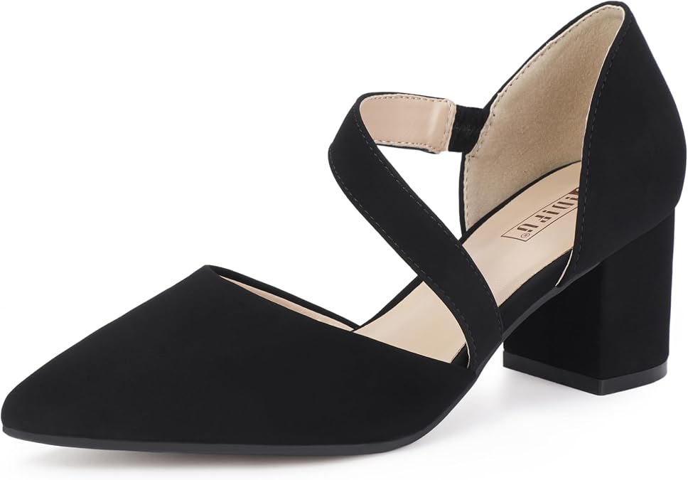 IDIFU IN2 Women's Pumps Closed Pointed Toe Low Block Chunky Comfort Heels