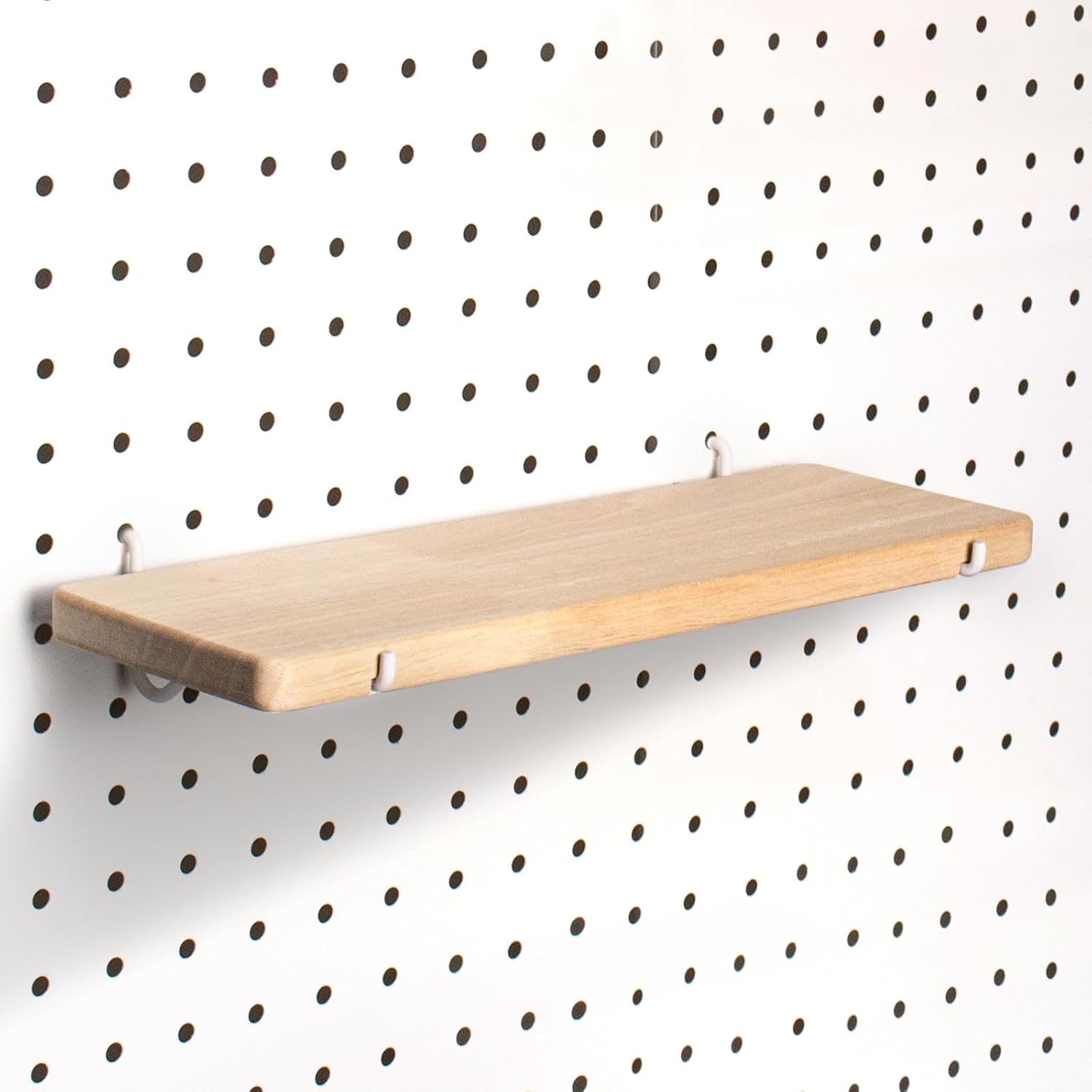 1 x Solid Wood Pegboard Shelf with Pegboard Hooks, Anti-Tilt Design, Pegboard Accessory Shelf for Craft Room, Garage, Gaming Room