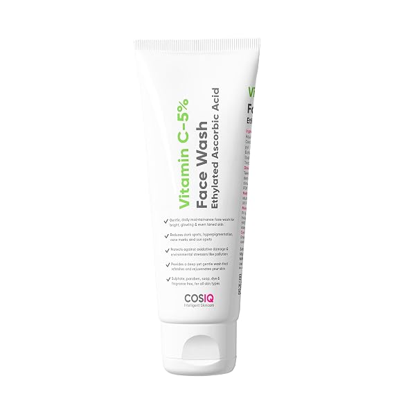 Cos-IQ 5% Vitamin C Face Wash for For Glowing & Brightening Skin | All Skin Types | Fight Dark Spots, Acne & Pimples, Brighten Skin, Clears Dirt & Oil Control| Multi-Action Formula| Women & Men| 100ml