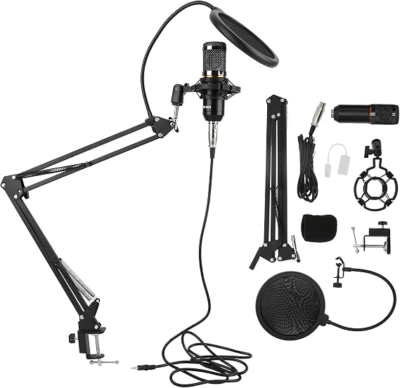 BM800 USB Condenser Microphone Kit, Professional Studio Recording Mic with Flexible Arm for PC Desktop and Laptop, Directional Pickup for Streaming Singing Voiceover (Black+Black)