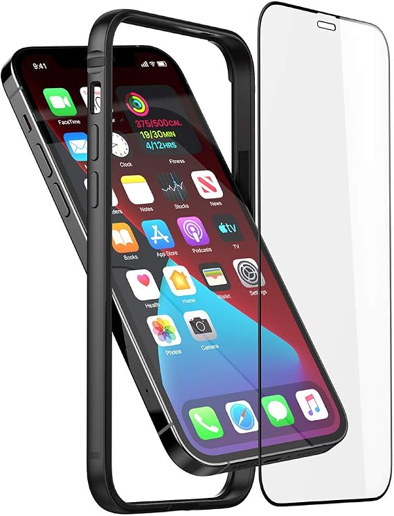 Bumper Case for iPhone 12 Pro Max, Slim Phone Case with No Back [Soft TPU + Metal Frame] [No Signal Interference] [Support Wireless Charging] [With Screen Protector] for iPhone 12 Pro Max, Black
