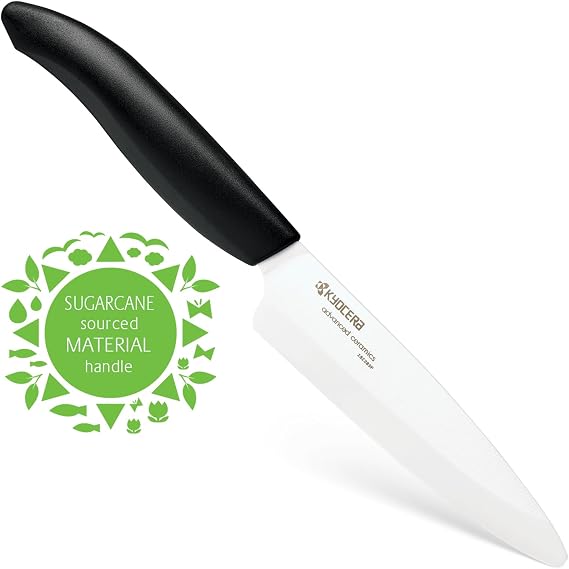 Kyocera Ceramic 4.5" Utility Knife w/ Sugarcane Sourced Material Handle, Black,White